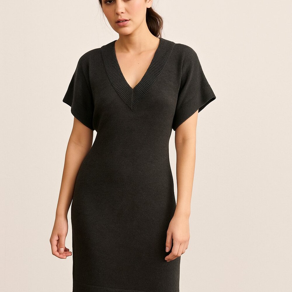 Bundle 3/$24 Calvin Klein Gray Merino Wool Blend Short Sleeve Sweater Dress SZ M